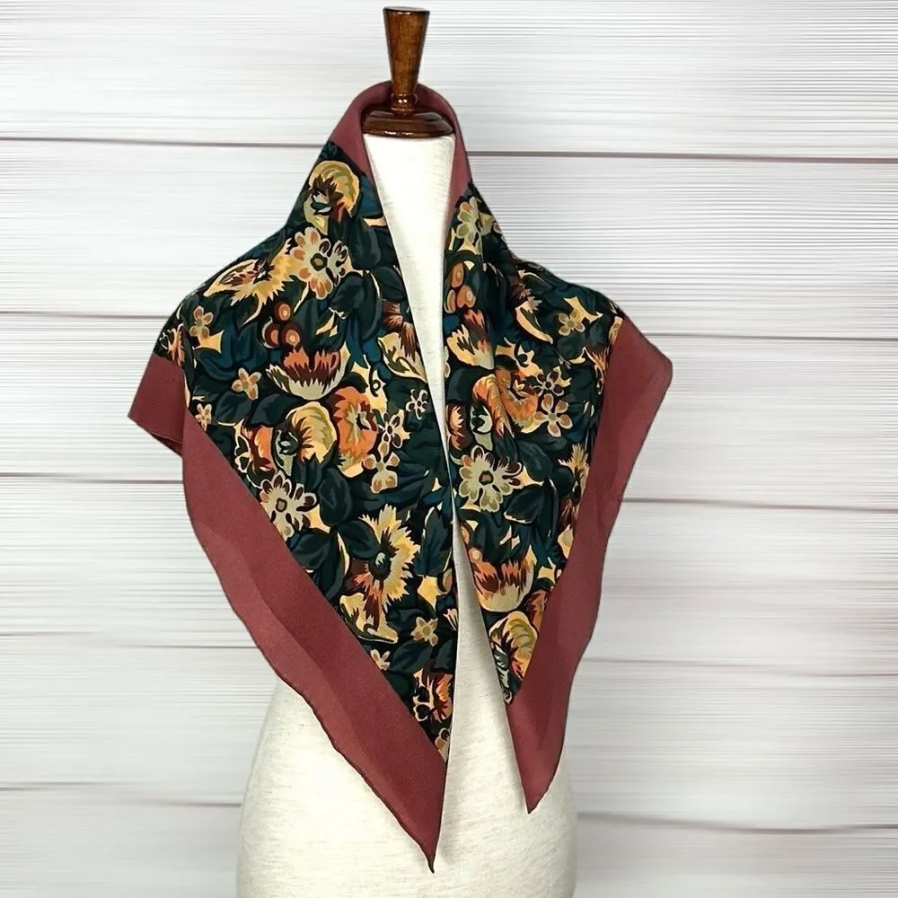 Tuscany Per Donna Silk Crepe Scarf Hand Rolled Mauve Taupe Floral